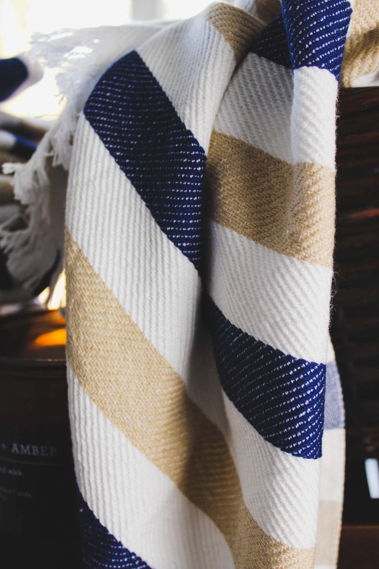 The Lennon Towel - Navy, Beige & White