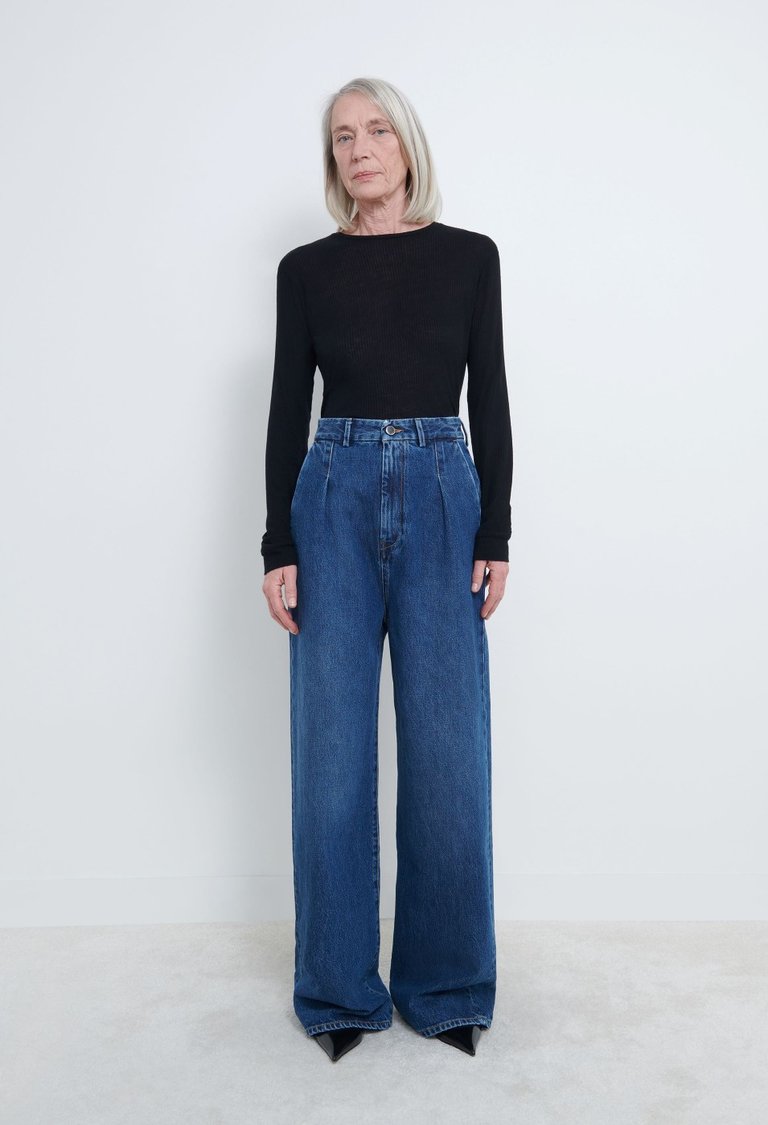 Attu Wide Leg Denim Pants - Washed Blue