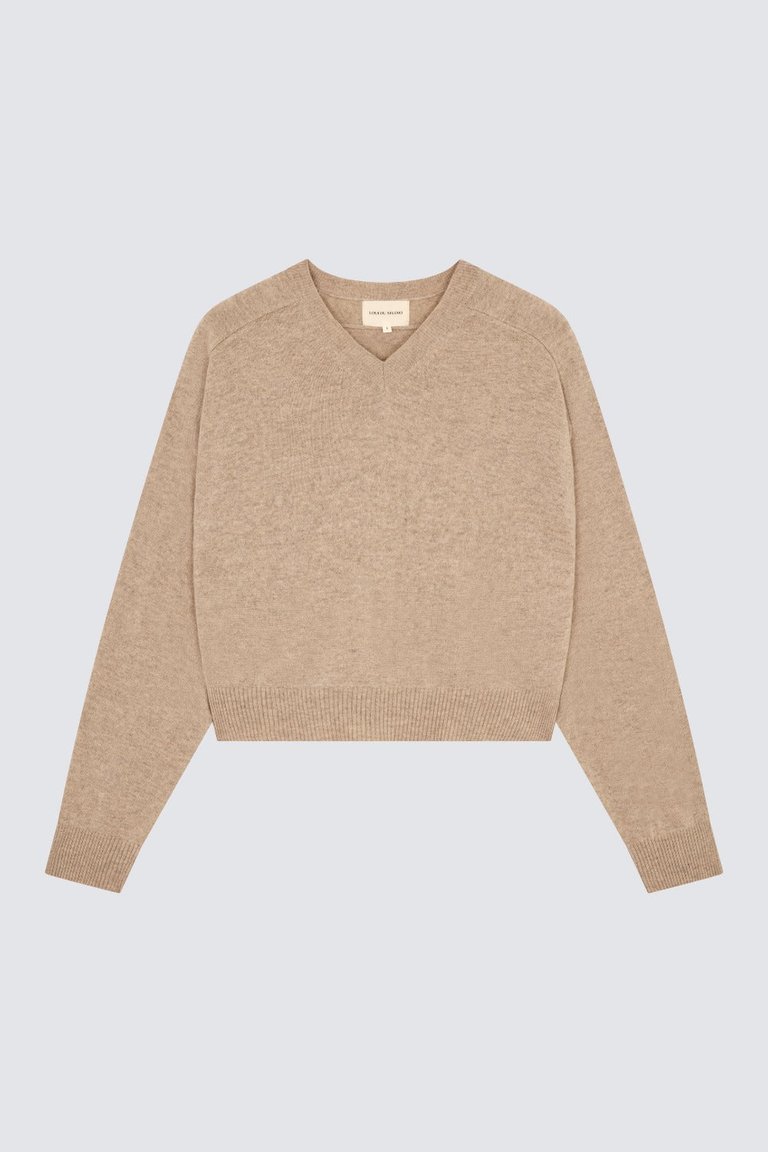 Emsalo V Neck Sweater - Beige Melange