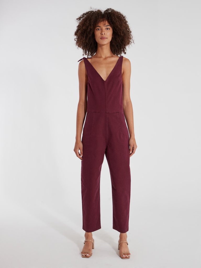 Slate Wide Leg Coveralls - Maroon