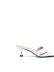 Leather Quilted Heeled Slides - White