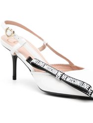 Leather Slingback Heeled Sandals, White - White