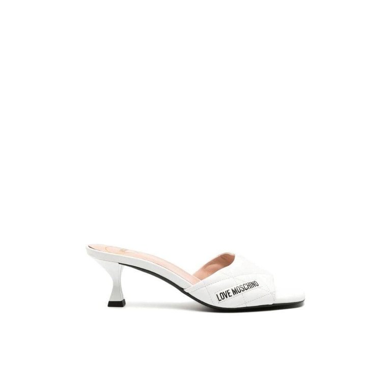 Love Moschino Leather Quilted Heeled Slides, White - White