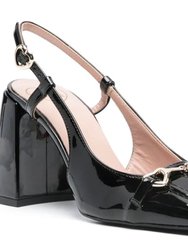 Women Square Toes Pump Adjustable Strap Leather Shoes - Black
