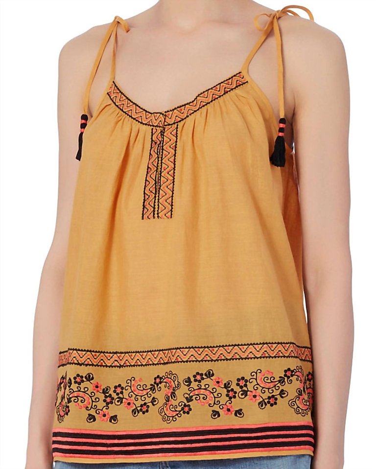 Women's Embroidered Cotton Tank Top In Yellow - Yellow