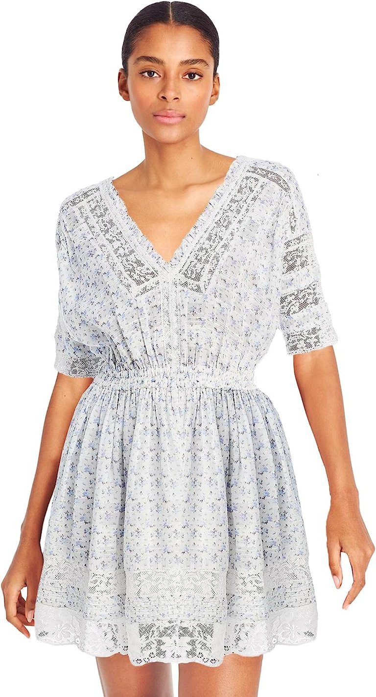 Women Newton Elastic Waist Cotton Lace Mini Dress Calm Waters - Blue/White