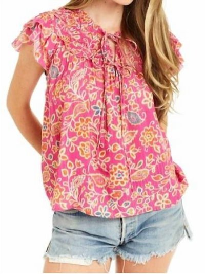Love The Label Liza Ruffle Trim Blouse In Alessandra Pink Print product