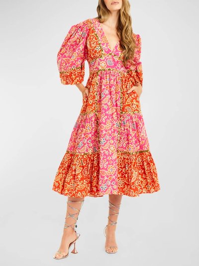 Love The Label Love The Label Elise Puff Sleeves Midi Dress In Alessandra Pink Print product