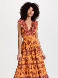 Love The Label Women Azalea Ruffled Midi Dress Beryl Mango Print - Multicolor