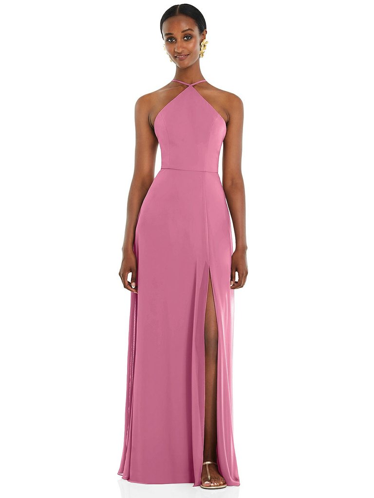 Diamond Halter Maxi Dress With Adjustable Straps - LB035 - Orchid Pink