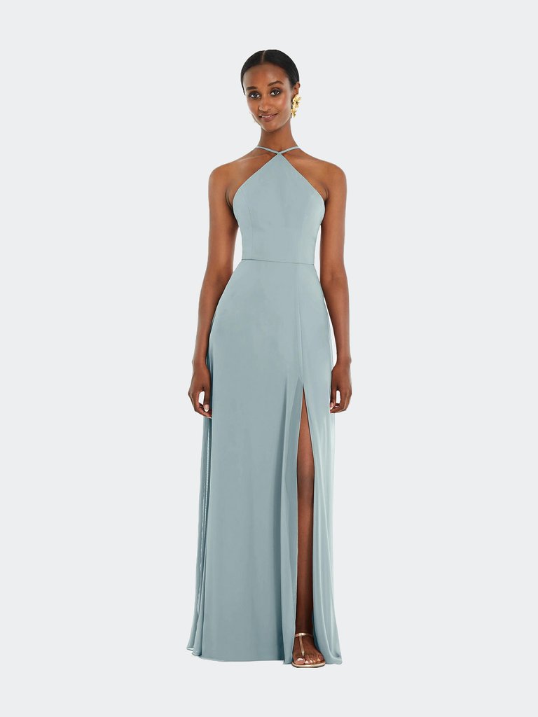 Diamond Halter Maxi Dress with Adjustable Straps - LB035 - Morning Sky