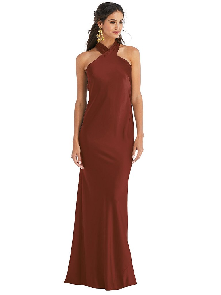 Draped Twist Halter Tie-Back Trumpet Gown - Imogen - LB025 - Auburn Moon