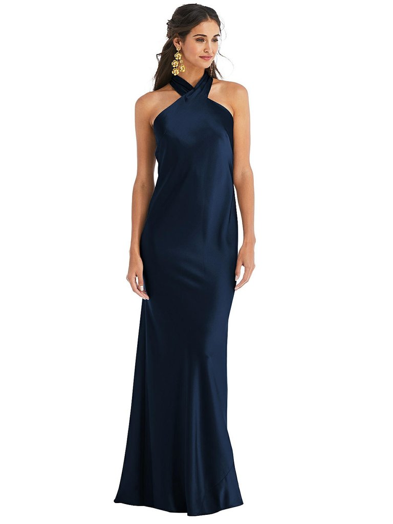 Draped Twist Halter Tie-Back Trumpet Gown - Imogen - LB025 - Midnight Navy