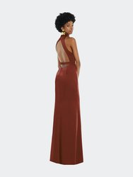 High Neck Backless Maxi Dress With Slim Belt