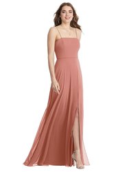 Square Neck Chiffon Maxi Dress with Front Slit - Elliott - LB012 - Desert Rose