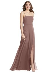 Square Neck Chiffon Maxi Dress with Front Slit - Elliott - LB012 - Sienna