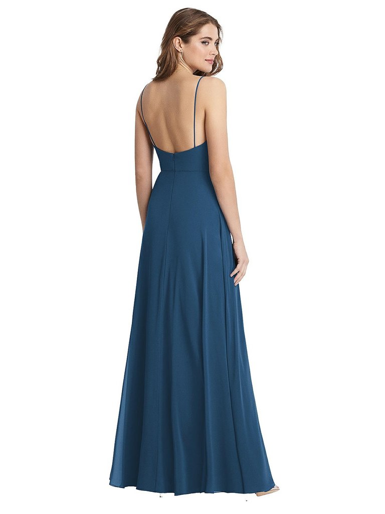 Square Neck Chiffon Maxi Dress with Front Slit - Elliott - LB012