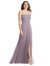 Square Neck Chiffon Maxi Dress with Front Slit - Elliott - LB012 - Lilac Dusk