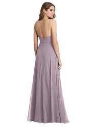 Square Neck Chiffon Maxi Dress with Front Slit - Elliott - LB012