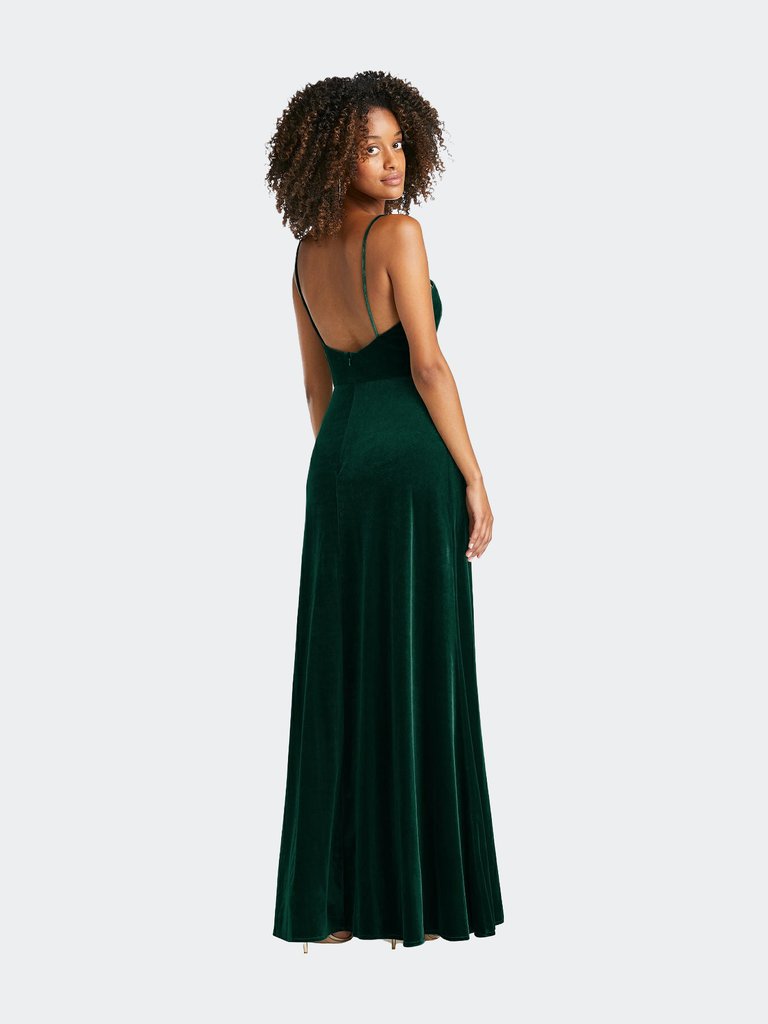 Square Neck Velvet Maxi Dress With Front Slit - Drew