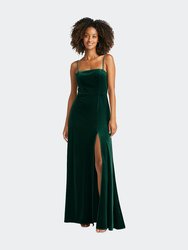 Square Neck Velvet Maxi Dress With Front Slit - Drew - Evergreen