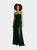 Square Neck Velvet Maxi Dress With Front Slit - Drew - Evergreen