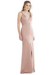 Twist Strap Maxi Slip Dress With Front Slit - Neve - LB027 - Toasted Sugar