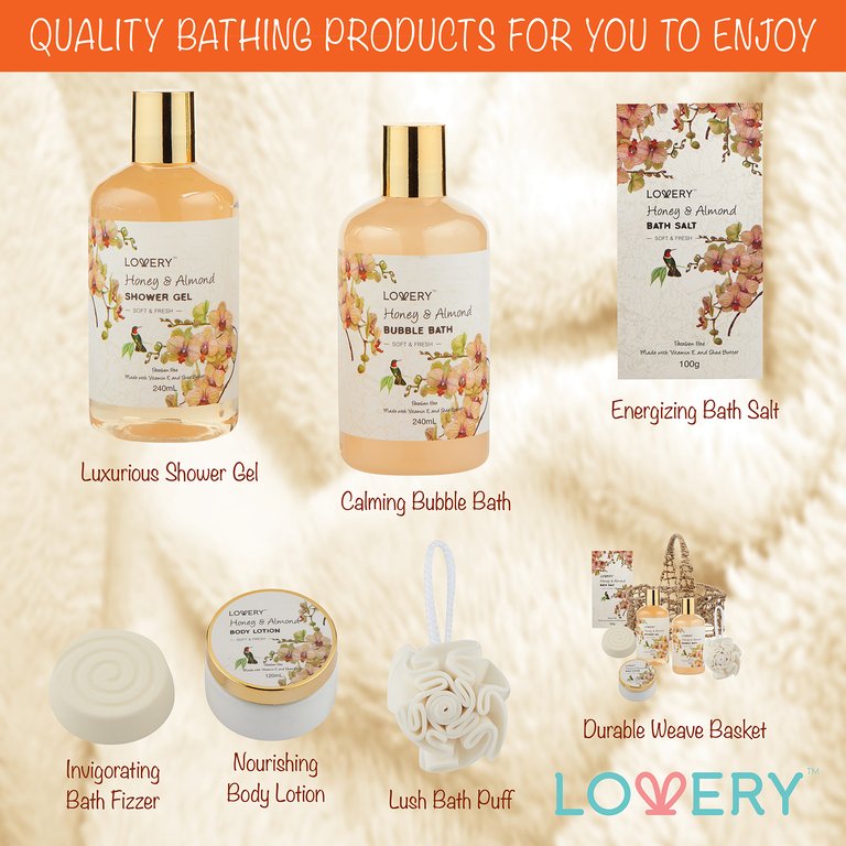 Lovery Home Spa Gift Basket - Honey & Almond Scent - Luxury Set