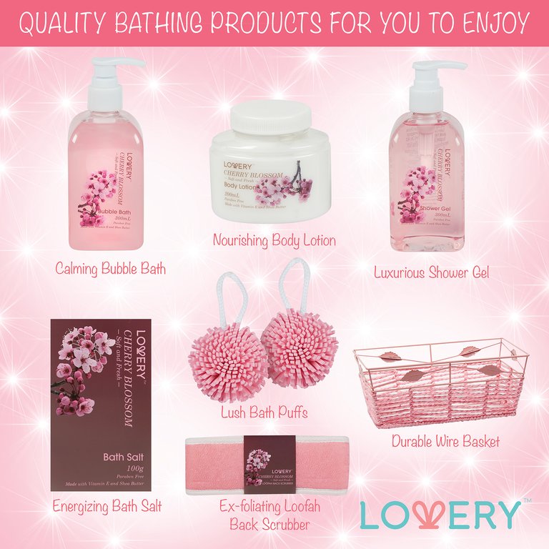 Lovery Home Spa Gift Basket In Cherry Blossom Fragrance - Bath Set