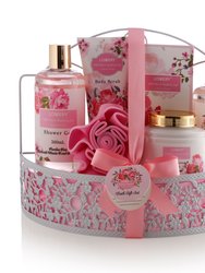 Lovery Home Spa Gift Basket - Wild Rose & Raspberry Leaf Scent - 7pc