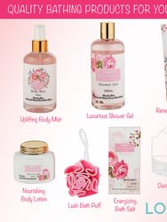 Lovery Home Spa Gift Basket - Wild Rose & Raspberry Leaf Scent - 7pc