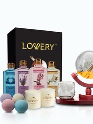 Lovery Whiskey Wine Globe Decanter & Spa Essentials Gift Set - Deluxe 20pc