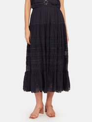 Donna Embroidered Midi Skirt - Navy