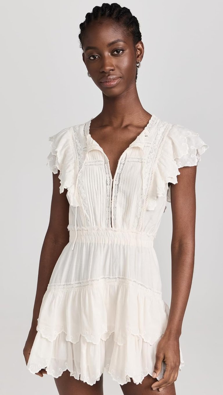 Women's Darryl Cotton Viscose Dress, Optic White Tiered Mini