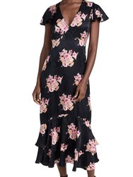 Womens Elowen Black Pearl Flora Satin Jacquard Midi Dress