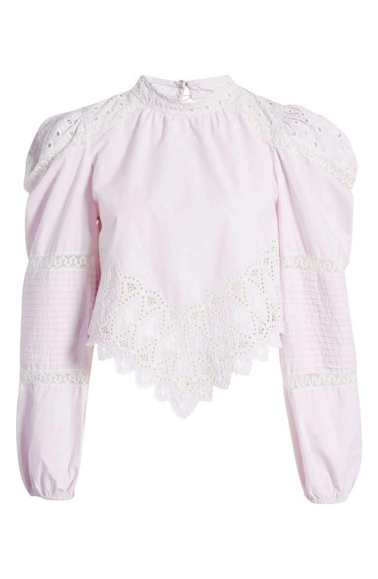 Women's Hito Handerchief Eyelet & Lace Open Back Top Blouse - Pink