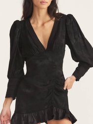 Women'S Revaline Plunge Blouson Sleeve Ruffled Dress - Black