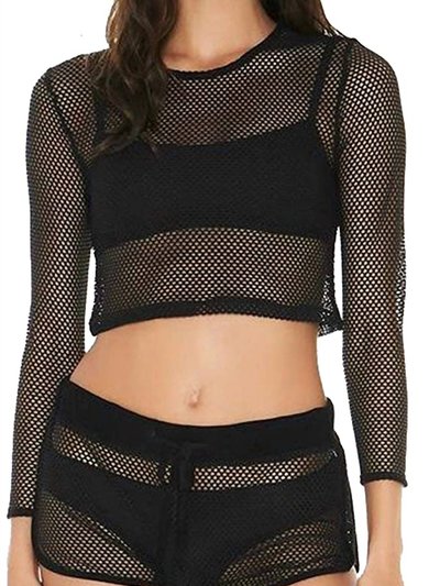 L*Space Women Sarah Long Sleeve Seamless Fit Mesh Cropped Top - Black product
