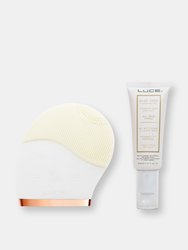 LUCE Facial Cleansing Brush & Aloe Vera Gel Face Wash - White