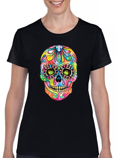 Lucky & Blessed Large Colorful Sugar Skull Tee In Black product