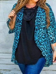 Leopard Short Kimono - Blue