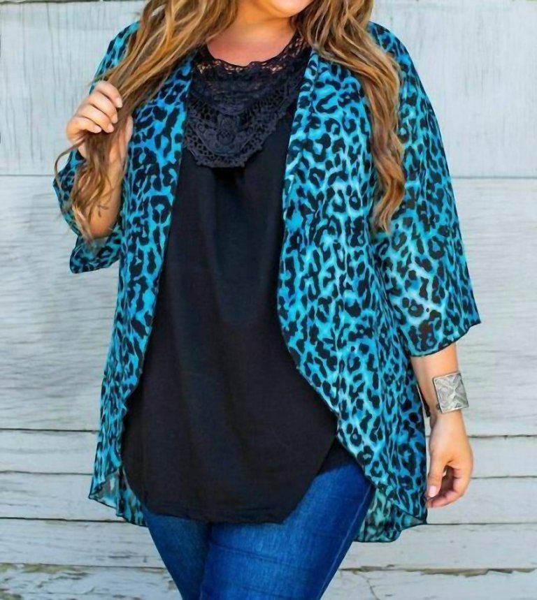 Leopard Short Kimono - Blue
