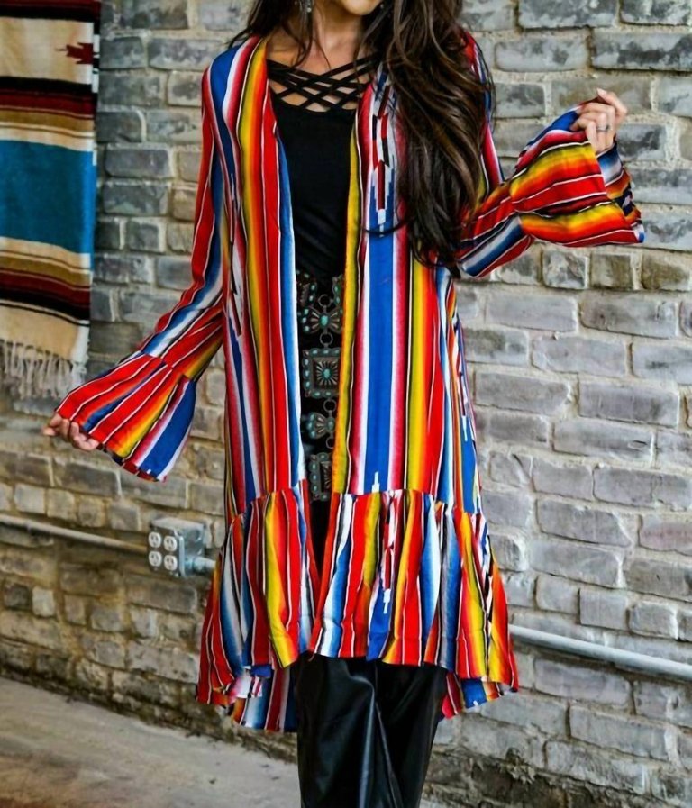 Serape Flounce Duster Kimono In Multi - Multi