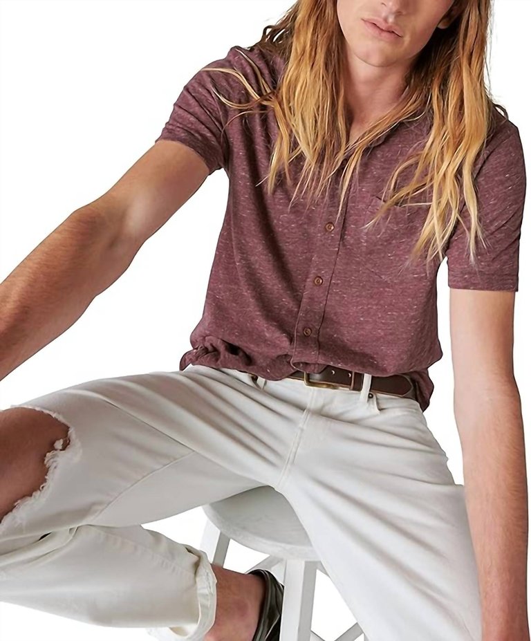 Linen Short Sleeve Button Up Shirt In Huckleberry