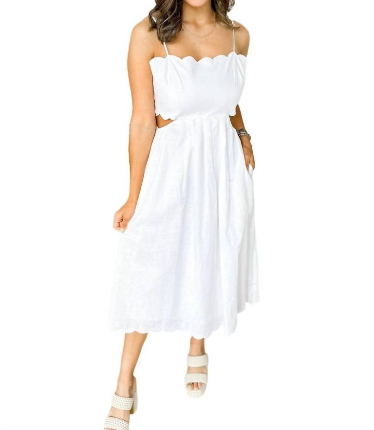 Alba Scalloped Dress In White - White