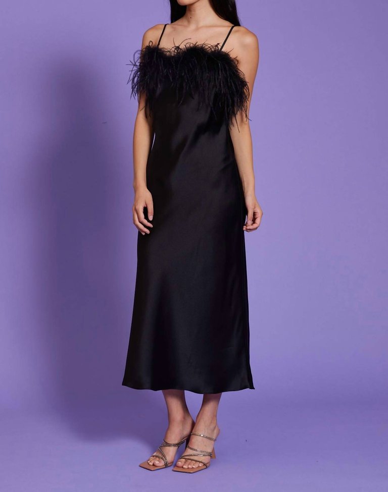 Flora Feather Slip Dress In Black