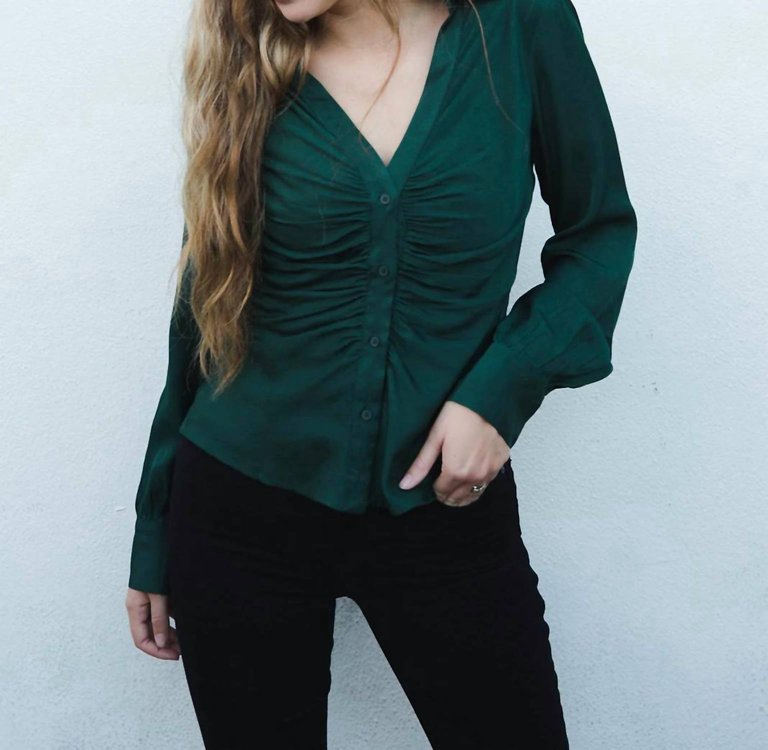 Gathered Button Down Top - Green