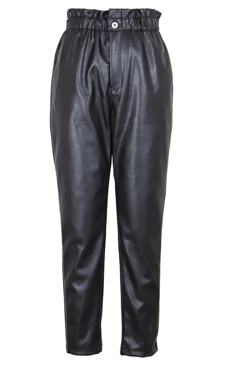 Leo Vegan Leather Pants In Black - Black