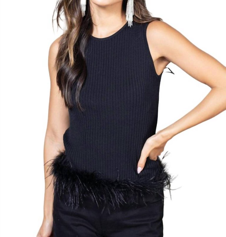 Tennessee Feather Trim Knit Top In Black - Black