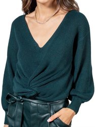 Twist Front Sweater In Green - Green